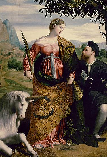 MORETTO da Brescia Saint Justina with the Unicorn oil painting image